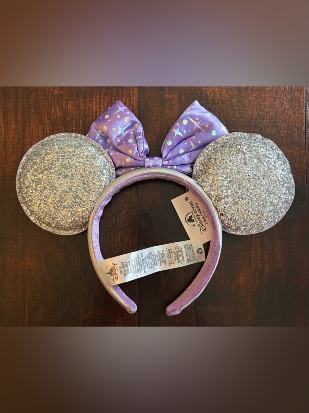 Disney Iridescent Lavender Minnie Ears Headband with Shimmer Bow - Picture 3 of 3
